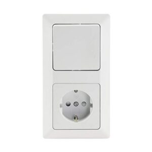 Prise MILOS 2 voies avec interrupteur encastrable à bascule & prise de courant 230V UP avec protection de contact renforcée, cadre de serrage blanc mat
