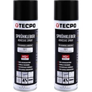 TECPO Lot de 2 sprays de colle 1K de 500 ml pour mousse de ciel de toit, ciel nuageux et panneaux acoustiques - Transparent - Résistant à la chaleur jusqu'à 110 °C
