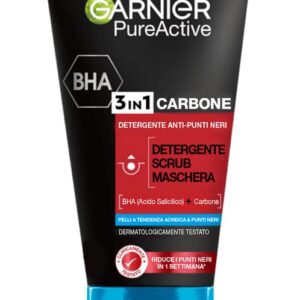 Garnier SkinActive - Nettoyant 3 en 1 Charbon Anti-Points Noirs Incrustés PureActive- 150 ml