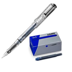 Lamy Lot de 1 stylo plume transparent Safari Vista M et 1 lot de 3 cartouches d'encre T10 dans un carton d'origine - Couleur de l'encre : bleu