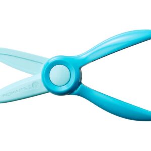 Fiskars Ciseaux pour Enfants, A partir de 2 ans, pour apprendre à couper, Longueur : 13 cm, Lames et poignées en plastique, vert bleu, Starter, 1064066