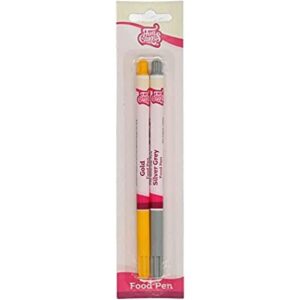 FunCakes Food Pen Or-Argent: Stylo Alimentaire pour Décoration de Gâteaux, Pâtisseries et Desserts, Pointe Flexible pour Lignes Épaisses et Fines, Idéal pour Personnaliser, Certifié Halal
