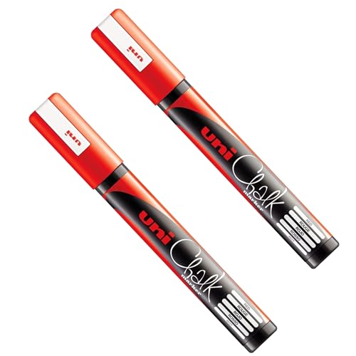 Uni PWE-5M Lot de 2 marqueurs à craie liquide – Tableau blanc tableau noir – Non permanent – Rouge
