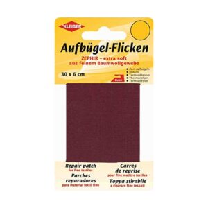Kleiber 30 x 6 cm Ruban Coton thermocollant réparation très Fin et Souple, Rouge foncé