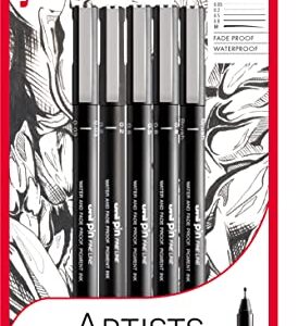 uni-ball PIN Lot de 5 stylos à pointe fine, encre résistante à l'eau et à la décoloration, idéal pour les architectes, les croquis, le scrapbooking, le dessin, l'art, le dessin technique, la qualité