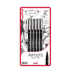 uni-ball PIN Lot de 5 stylos à pointe fine, encre résistante à l'eau et à la décoloration, idéal pour les architectes, les croquis, le scrapbooking, le dessin, l'art, le dessin technique, la qualité