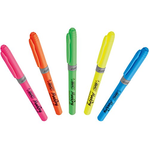 BIC Highlighter Grip Surligneurs Pointe Biseautée - Couleurs Fluo Assorties, Etui Plastique de 5 – Image 3