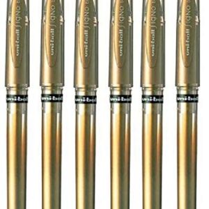 Uni Ball Signo Stylo plume Pointe Large Roller encre gel Pointe métal 1 mm métallique or 0,65 mm Largeur de ligne avec grip en caoutchouc um-153 (Lot de 6)