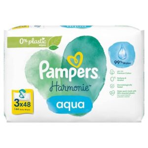 Pampers Harmonie Lot de 144 lingettes humides pour bébé (3 x 48), protection douce pour la peau délicate avec 99% d'eau