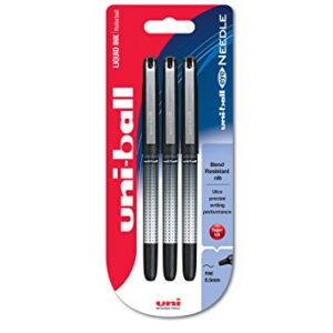 Uniball Eye Needle UB-185S Pack de 3 Stylos à bille encre permanente pointe aiguille 0,5 mm Noir