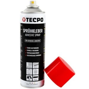 TECPO Colle en spray 500 ml, colle industrielle, forte adhérence, séchage rapide, résistance aux hautes températures, polyvalente pour textiles, cuir, mousses, matériaux isolants, PVC, papier
