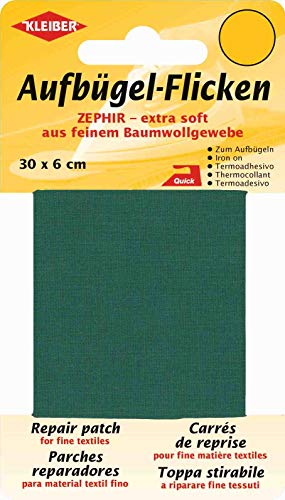 Kleiber 30 x 6 cm Ruban Coton thermocollant réparation très Fin et Souple, Vert