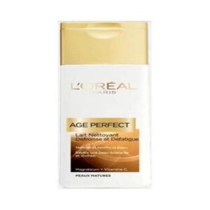 L'Oréal Paris - Lait Démaquillant Énergisant pour Visage & Yeux - Nettoyant, Défroissant et Défatiguant - Enrichi en Calcium & en Vitamine C - Peaux Matures - Age Perfect - 200 mL