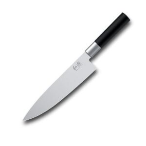 KAI Wasabi Couteau de Chef Noir 20.0 cm de longueur de lame - acier inoxydable poli 6A/1K6 58 (±1) HRC - manche en polypropylène noir - couteau de chef, couteau de cuisine - Fabriqué au Japon