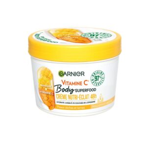 Garnier Body Superfood - Crème Corps Nutri-Éclat - Vitamine C & Mangue - 100H d'Hydratation - 97% d'Ingrédients d'Origine Naturelle - Pour Tous Types de Peaux - 380 ml