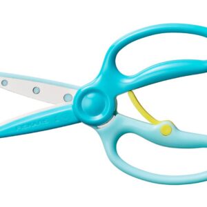 Fiskars Ciseaux pour Enfants, à partir de 3 ans, pour apprendre à couper, Longueur : 13 cm, Lames en métal avec revêtement plastique/manches en plastique, vert bleu, Training, 1064068