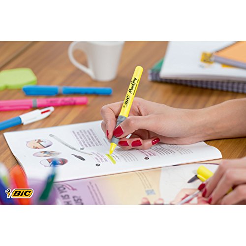 BIC Highlighter Grip Surligneurs Pointe Biseautée - Couleurs Fluo Assorties, Etui Plastique de 5 – Image 4
