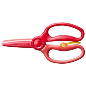 Fiskars Ciseaux pour Enfants, à partir de 3 ans, pour apprendre à couper, Longueur : 13 cm, Lames en métal avec revêtement plastique/manches en plastique, Rouge, Training, 1064067