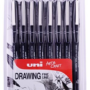 Uniball PIN Pack de 8 Feutres avec assortiment de 8 tailles de pointe Noir