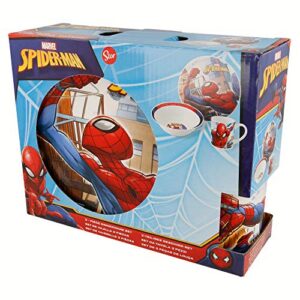 Stor Lot de 3 bonbonnières dans Une boîte Cadeau. (CUENCO, Plat POSTRE, Tasse) Spiderman Streets