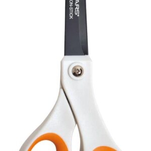 Fiskars Ciseaux antiadhésifs universels, Longueur totale: 21 cm, Revêtement titane/Lames en acier inoxydable/Poignées en plastique, Blanc/Orange, 1004721