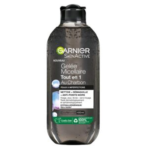 Garnier - Gelée Micellaire Tout en 1 au Charbon - Nettoie, Démaquille et Réduit les points noirs - Visage, Yeux et Lèvres - Peaux à Imperfections - 400 ml