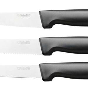 Fiskars Set de Petits Couteaux, 3 Pièces, Functional Form, Couteau d'Office, Couteau à Éplucher & Couteau de Table, Functional Form, Acier Inoxydable Japonais/Plastique, Noir, 1057561