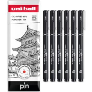 Uni Pin Lot de 6 stylos à dessin à pointe fine - Encre noire - Pointe de 1 mm