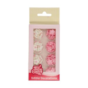 FunCakes Décorations en Sucre Petites Fleurs Mélange Blanc/Rose : Prêtes à l'emploi pour la décoration de gâteaux, parfaites pour les cupcakes, les muffins et autres, lot de 64.