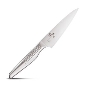 KAI Seki Magoroku Shoso Petit Couteau Utilitaire 12,0 cm - Acier Inoxydable 5CR15MoV 56 (±1) HRC - Meulage Convexe - Manche en Acier Inoxydable 18-8 avec Motif en Diamant - Fabriqué au Japon