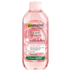 GARNIER Skin Active - Solution Micellaire Tout En 1 - Nettoie, Démaquille, & Ravive L'Éclat - Micelles & Eau de Rose - Vegan & Cruelty Free - Visage, Yeux, Lèvres - Peaux Ternes & Sensibles - 400 ml