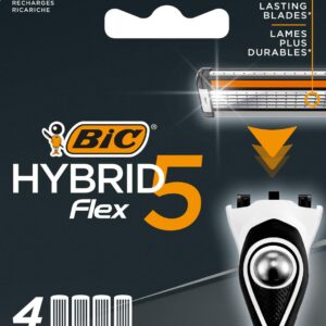 BIC Hybrid 5 Flex Recharges - Lot de 4 Unités de 5 Lames pour Rasoir Rechargeable Homme, Rasage Précis et Confortable