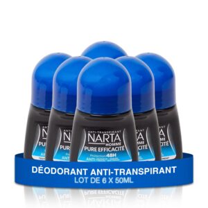 Narta - Déodorant Homme Bille - Pure Efficacité Anti-Transpirant Protection 48h - lot de 6 x 50ml