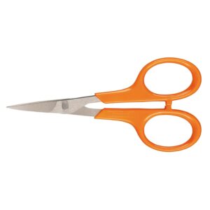 Fiskars Ciseaux à broder, incurvés, longueur totale 10 cm, pour droitiers et gauchers, lames en acier inoxydable/poignées en plastique, 1005144, Orange