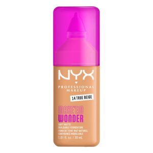 NYX Professional Makeup - Make 'Em Wonder - Fond de Teint - Tenue 24h - Pas d'effet plâtre - Acide Hyaluronique et extrait de Guarana - Formule Vegan - Teinte : True Beige 14-30ml
