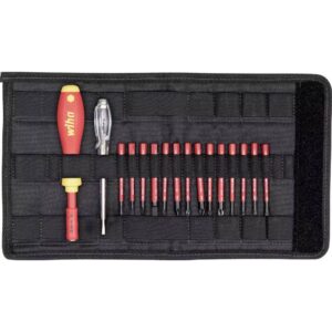Wiha Tournevis porte-embout isolé avec 14 embouts slimVario et testeur de tension (36068) dans trousse pliable