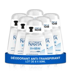 Narta - Déodorant Femme Bille - Invisible Anti-Transpirant Efficacité 48h Anti-Traces Blanches - lot de 6 x 50ml