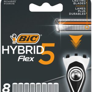 BIC Hybrid 5 Flex Recharges - 8 Recharges de Rasoir Homme à 5 Lames Nanotech en Titane avec Bande Lubrifiante pour un Rasage Précis