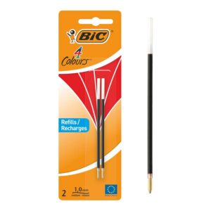 BIC 4 Couleurs - Recharges pour Stylo-Bille - Pointe Moyenne (1,0 mm) – Encre Rouge, Blister de 2