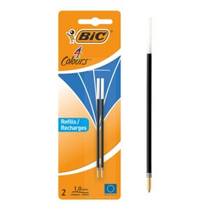 BIC 4 Couleurs - Recharges pour Stylo-Bille - Pointe Moyenne (1,0 mm) – Encre Bleue, Blister de 2