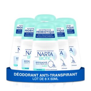 Narta - Déodorant Femme Bille - Anti-Transpirant Biotic Efficacité Anti-Odeurs 48h Hypoalergénique Sans Alcool - lot de 6 x 50ml