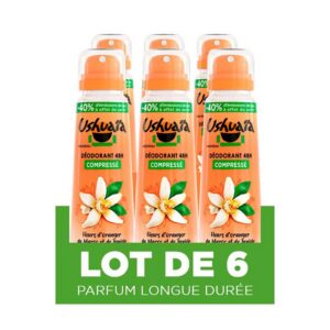 Ushuaïa - Déodorant Compressé 48h - Fleurs d'Oranger du Maroc et de Tunisie - Parfum Longue Durée - Tous Types de Peaux - 100 ml - Lot de 6