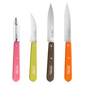 Opinel - Coffret de 4 Couteaux de Cuisine Les Essentiels Fifties - N°112 Office, N°113 Cranté, N°114 Légumes, N°115 Éplucheur - Mandarine, Poivre, Tilleul, Rose