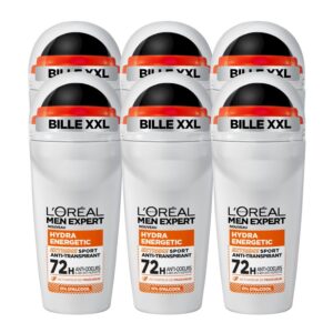 L'Oréal Men Expert - Déodorant Bille Anti-Odeurs pour Homme - Efficacité 72h - Sans Alcool - Hydra Energetic Extreme Sport - 50 ml (Lot de 6)