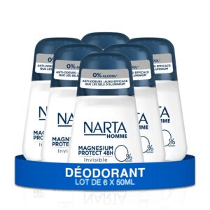 Narta - Déodorant Homme Bille - Magnesium Protect 48h Invisible & Sans Alcool - lot de 6 x 50ml