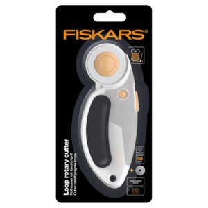 Fiskars Cutter Rotatif en Titane, Lame rotative avec Poignée en boucle, pour Droitier et Gaucher, Diamètre de la Lame : 45 mm, orange/blanc/gris, 1066047