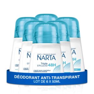 NARTA - Déodorant Femme - Triple Efficacité Anti-Transpirant Bille 48h - lot de 6x50ml