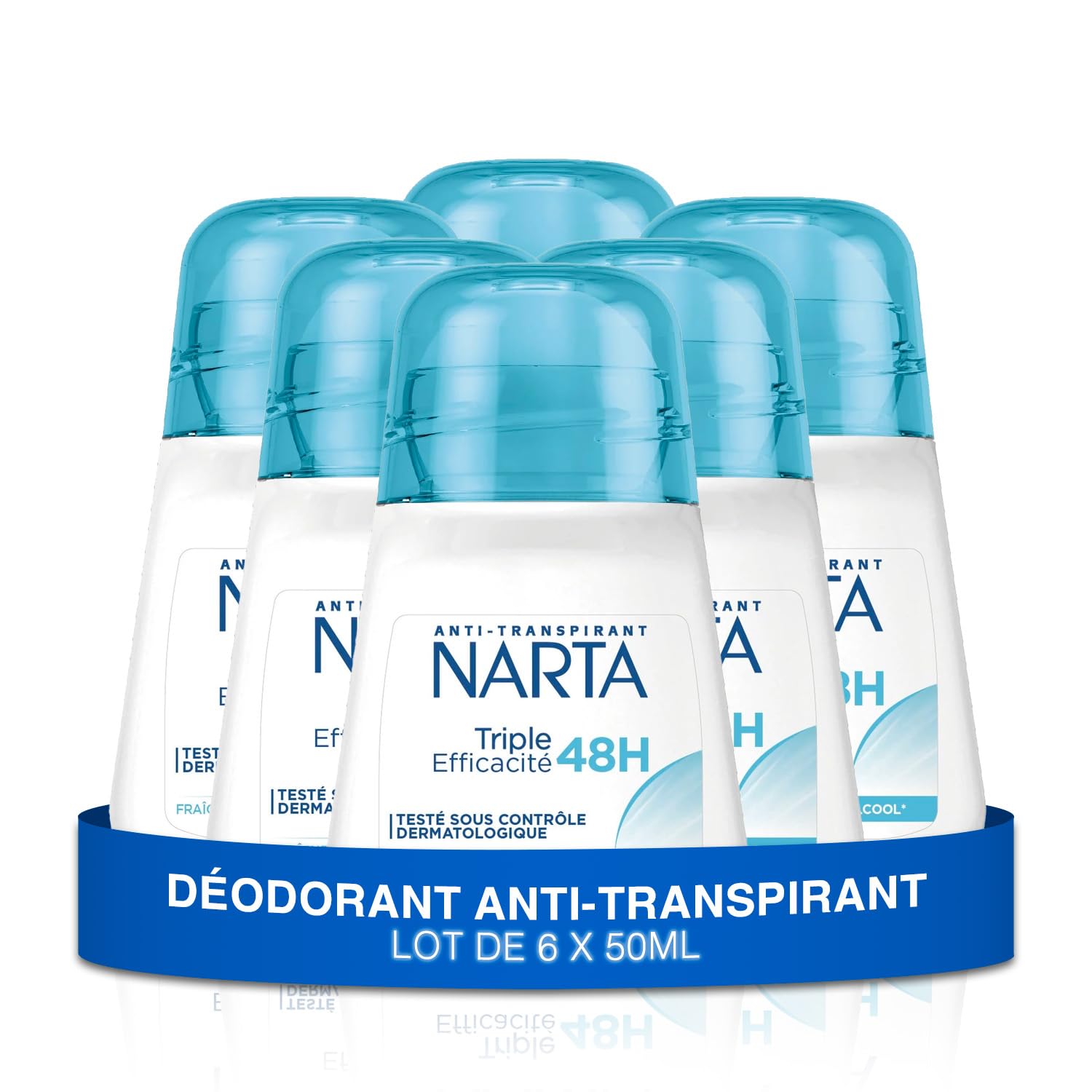 NARTA - Déodorant Femme - Triple Efficacité Anti-Transpirant Bille 48h - lot de 6x50ml
