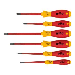 Wiha Jeu de tournevis isolés SoftFinish slimFix électricien (35389), lot de 6 Fente ou plat et cruciforme ou PH