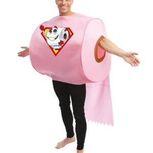 P’TIT CLOWN - 23393 - Déguisement Adulte "Super PQ" - Costume Rouleau de Papier Toilette Unisexe - Tunique Décalé - Pour EVG, EVJF, Carnaval, Halloween, Fête Costumée - Polyester -Taille Unique - Rose
